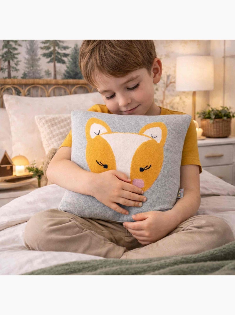 SEVIRA KIDS|Taie de coussin en coton tricoté RENARD Gris - Kiabi