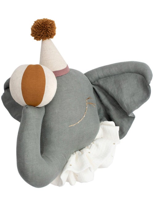 SEVIRA KIDS|Trophée mural Éléphant gris en lin – décoration chambre bébé enfant - Kiabi