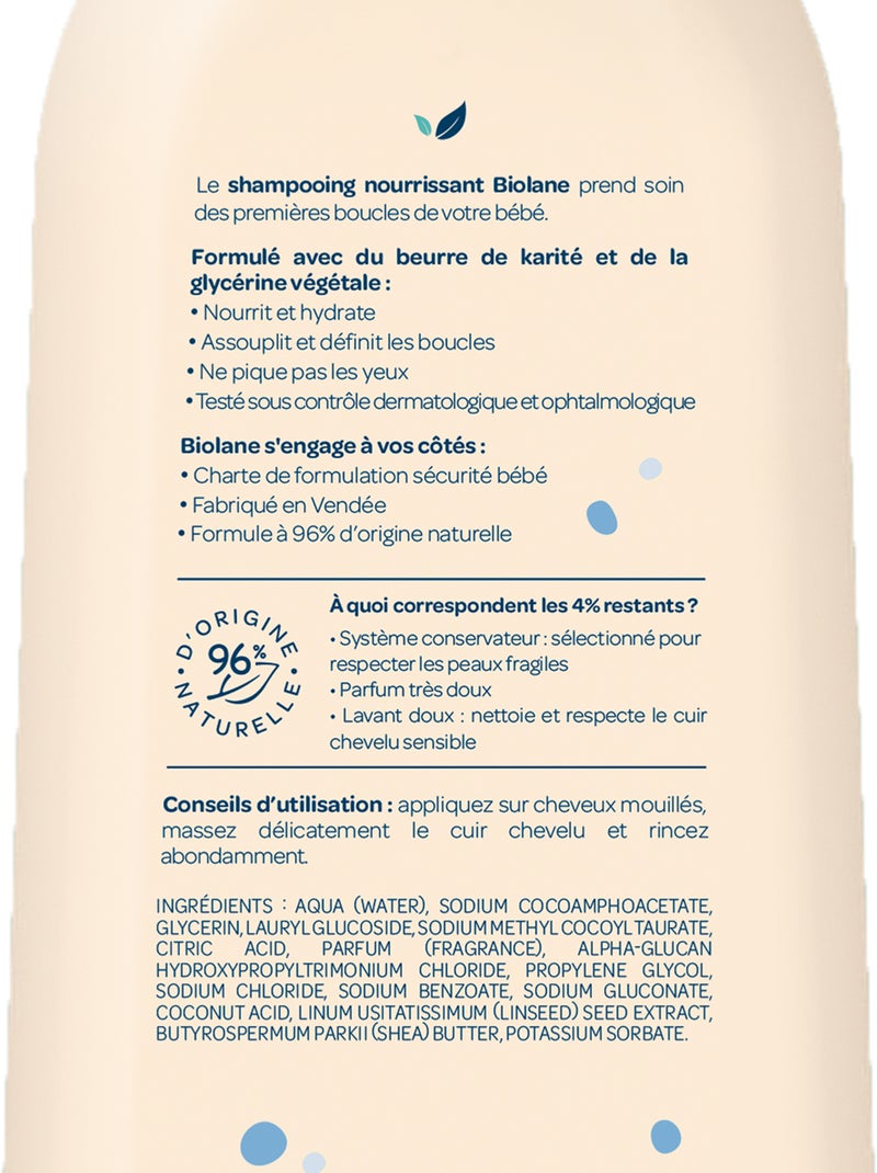 Shampooing nourissant cheveux bouclés 350ml biolane Multicolore - Kiabi