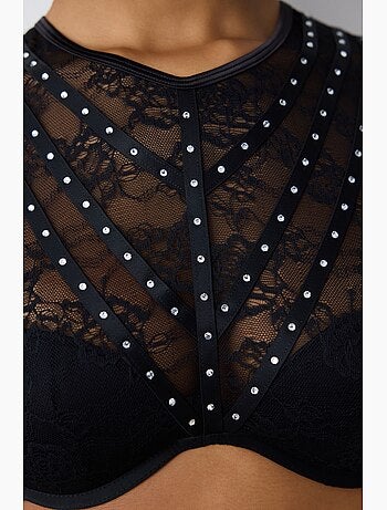 Shinny lace croplet en dentelle à manches longues penti