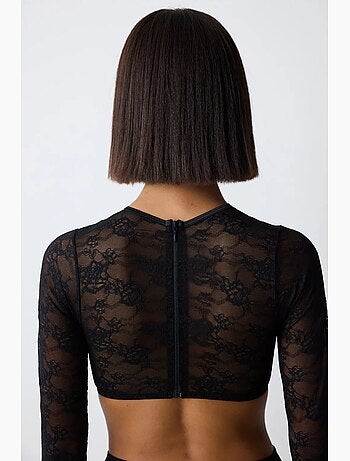 Shinny lace croplet en dentelle à manches longues penti