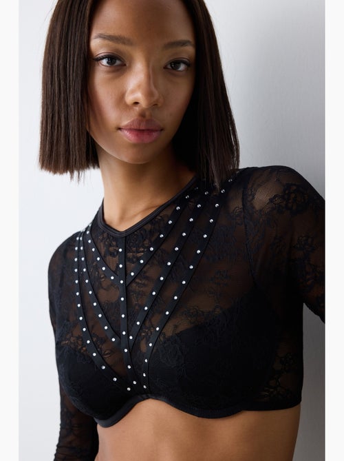 Shinny lace croplet en dentelle à manches longues penti - Kiabi Shinny lace croplet en dentelle à manches longues penti - Kiabi