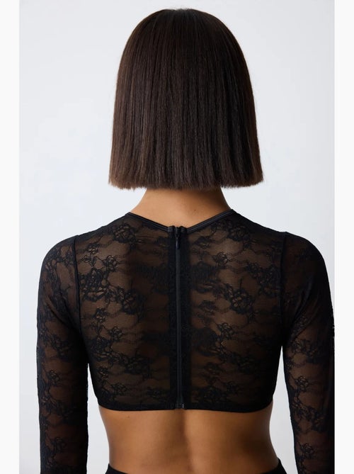 Shinny lace croplet en dentelle à manches longues penti - Kiabi Shinny lace croplet en dentelle à manches longues penti - Kiabi
