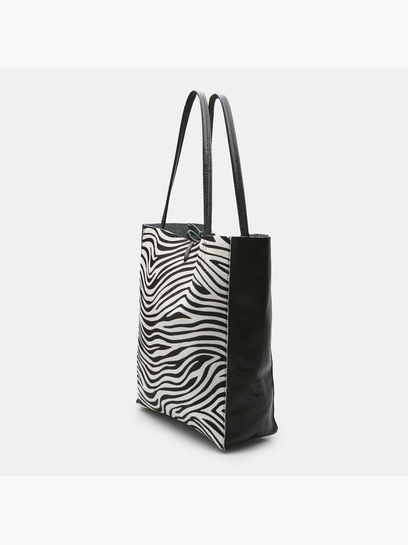 Shopper BATA avec insert en cuir de poulain Blanc Noir - Kiabi