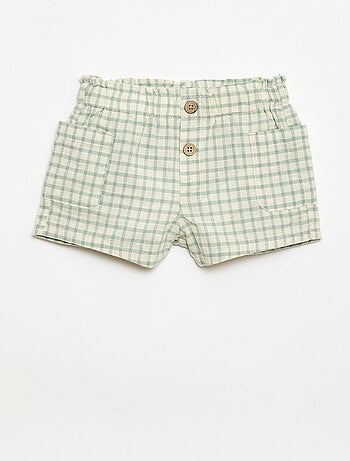Short à carreaux en coton et lin