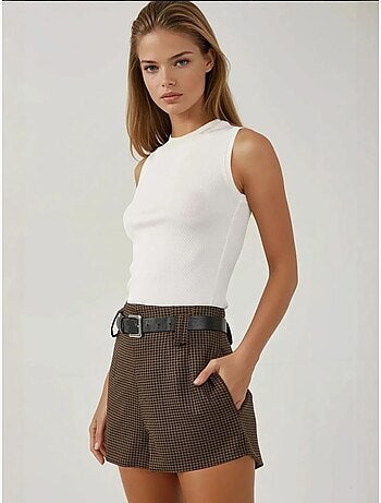 Short à carreaux taille haute