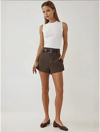 Short à carreaux taille haute