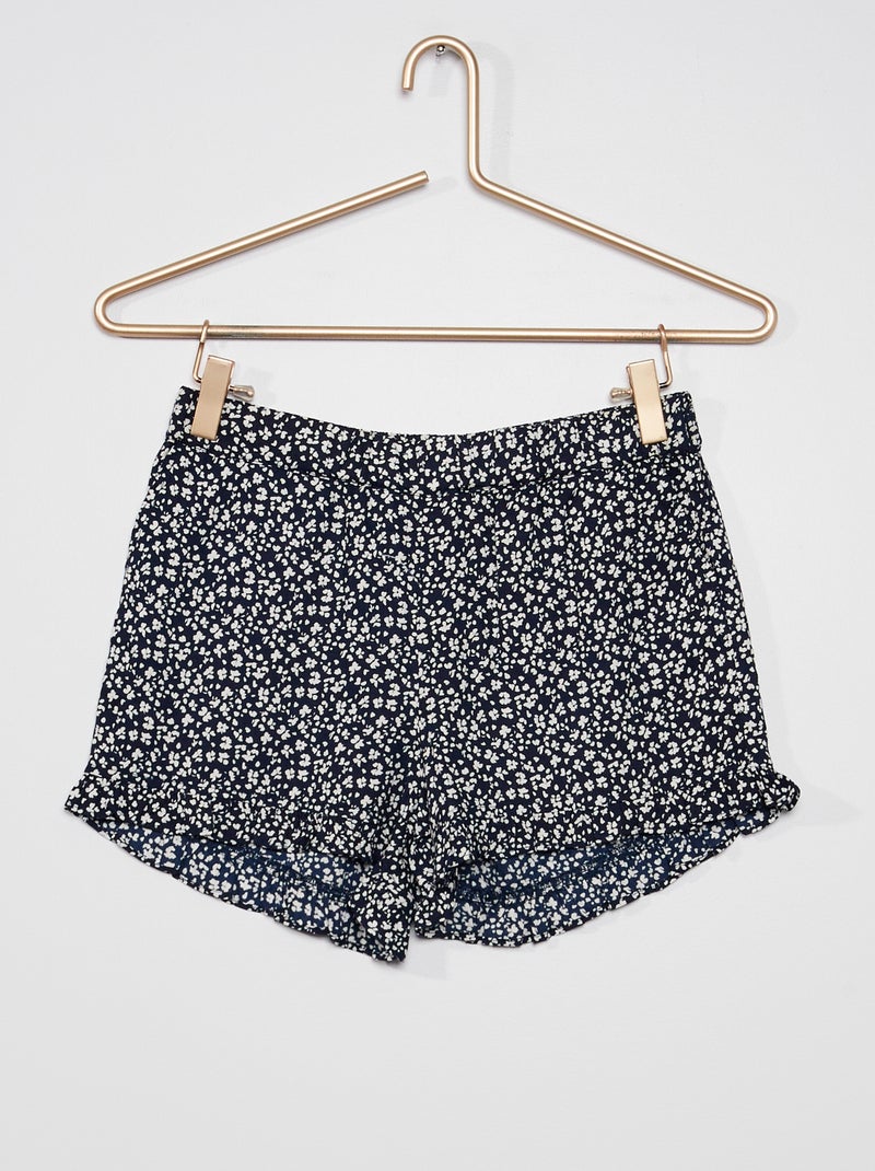 Short à fleurs avec volants bleu marine - Kiabi
