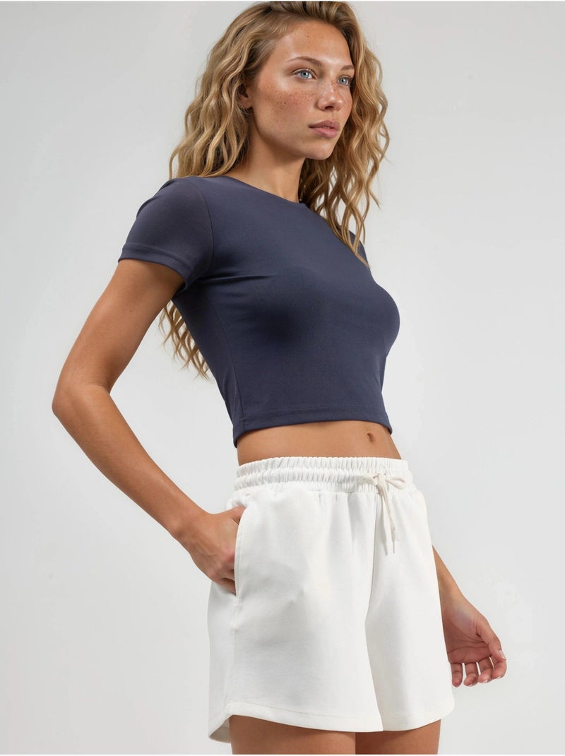 Short à jambes larges et taille mi-haute avec cordon de serrage busem Blanc - Kiabi