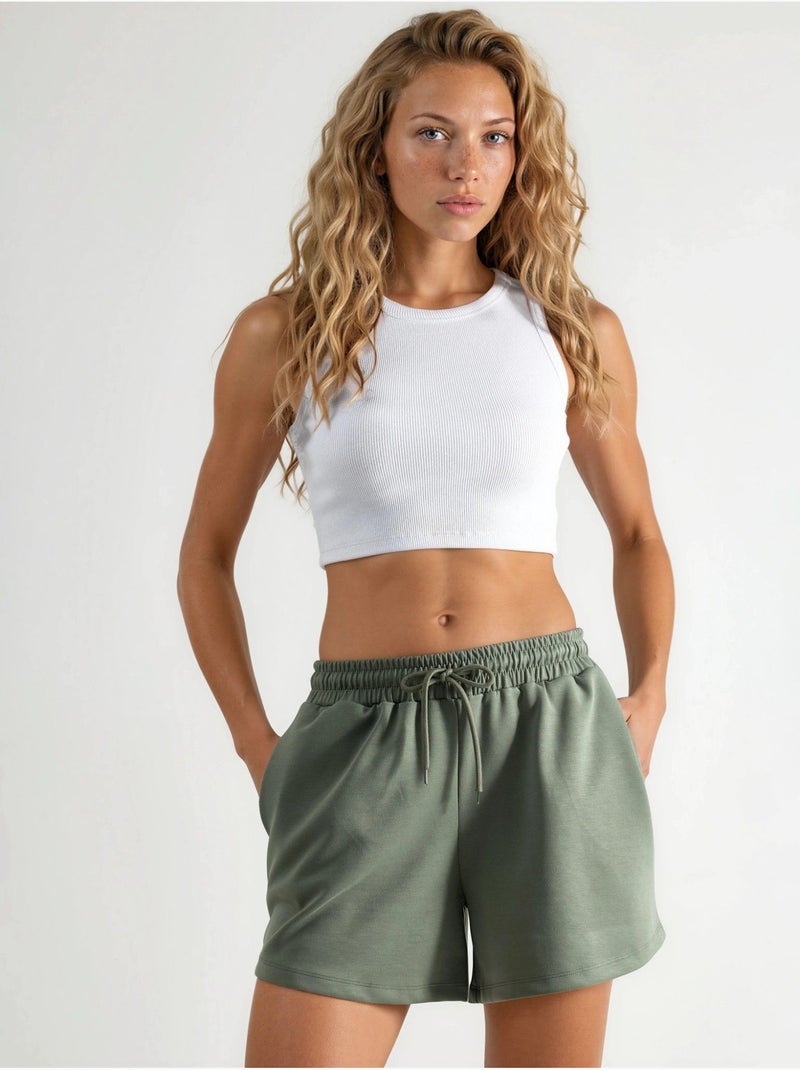 Short à jambes larges et taille mi-haute avec cordon de serrage busem Kaki - Kiabi