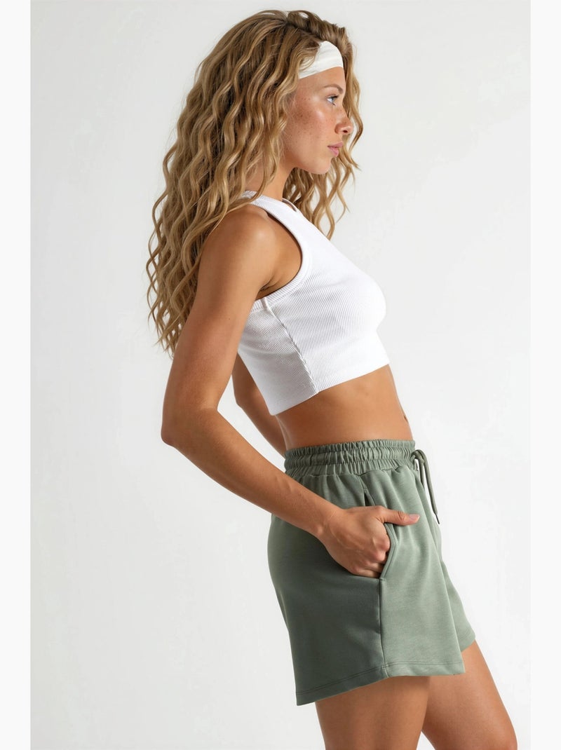 Short à jambes larges et taille mi-haute avec cordon de serrage busem Kaki - Kiabi