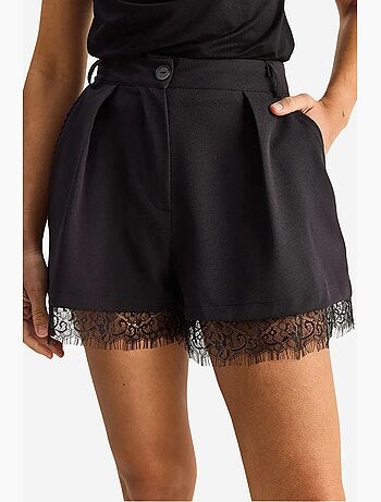 Short à jambes larges taille haute avec détail en dentelle lucci
