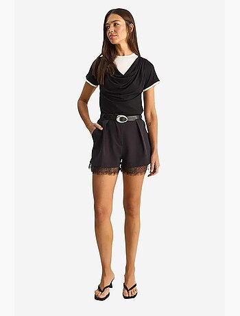 Short à jambes larges taille haute avec détail en dentelle lucci