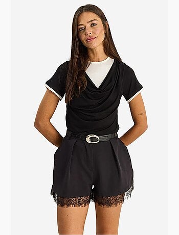 Short à jambes larges taille haute avec détail en dentelle lucci