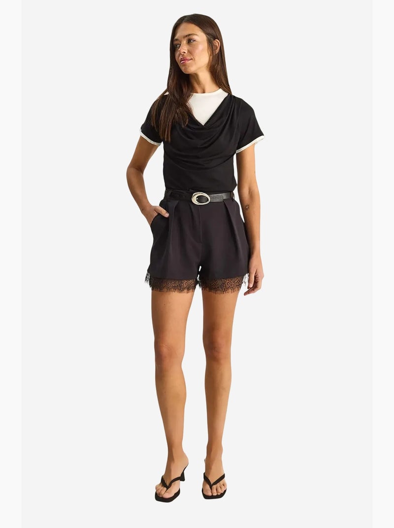 Short à jambes larges taille haute avec détail en dentelle lucci Noir - Kiabi