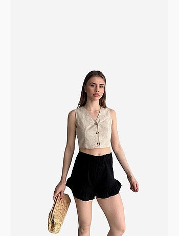 Short à jambes larges taille haute avec volants my fashion