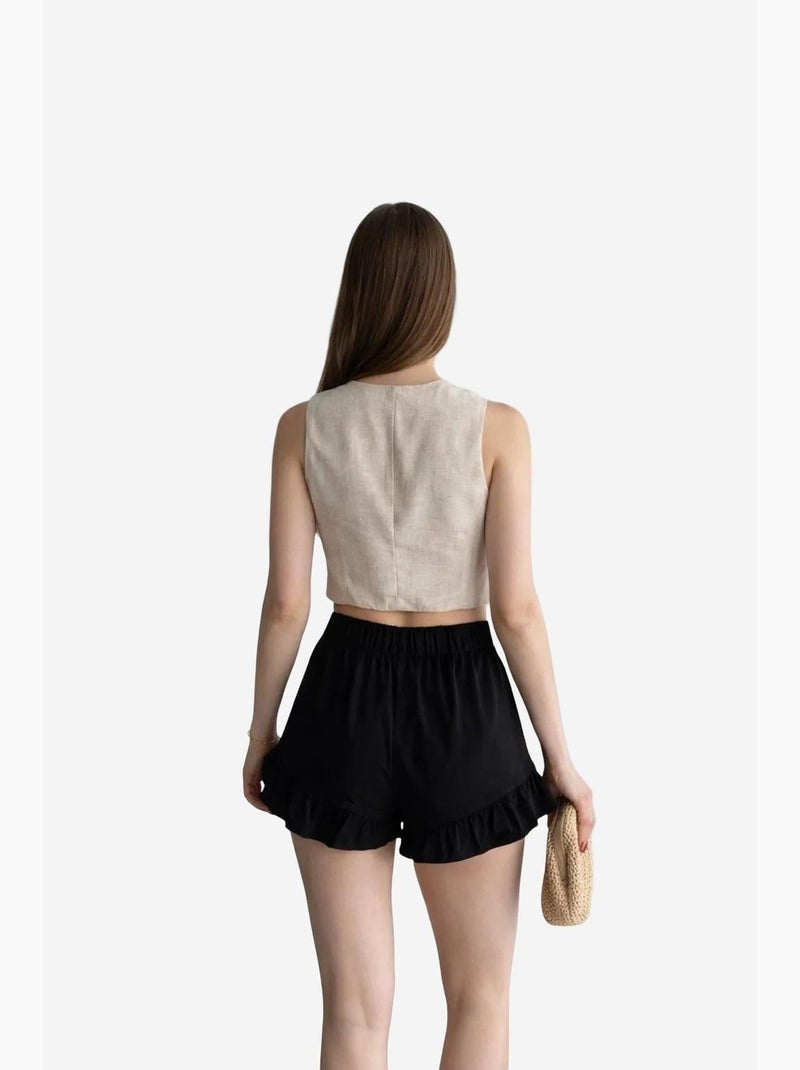 Short à jambes larges taille haute avec volants my fashion Noir - Kiabi