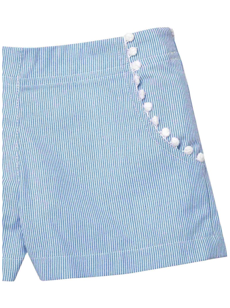 Short  à Rayures  et  à Pompons  ANGIE - La Faute à Voltaire Blanc Bleu ciel - Kiabi
