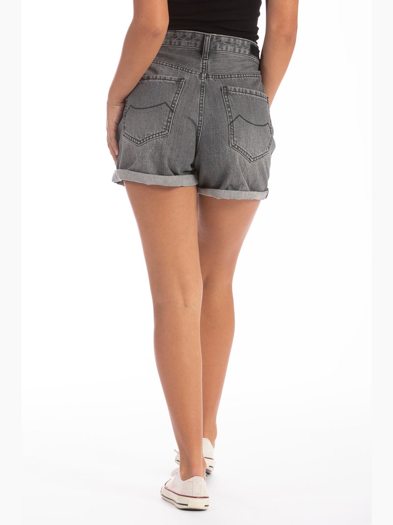 Short à revers en denim taille haute VERON Gris - Kiabi