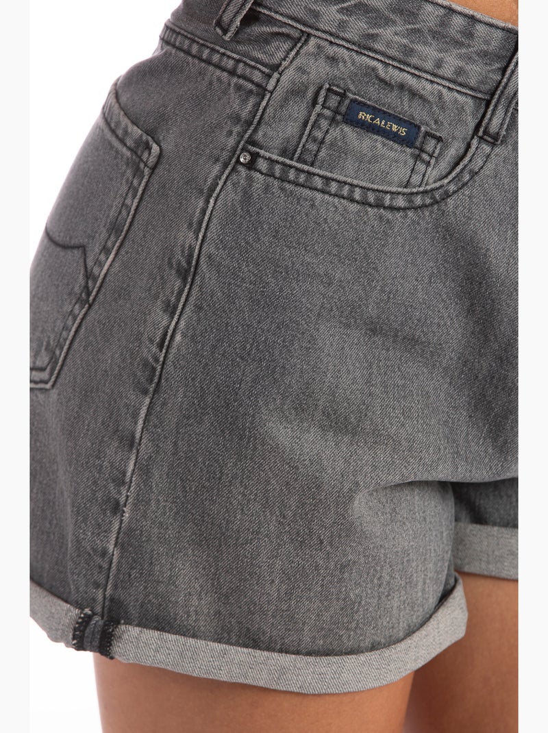 Short à revers en denim taille haute VERON Gris - Kiabi