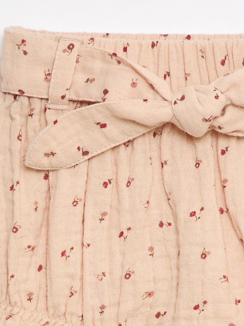 Short à taille élastiquée avec ceinture à nouer Beige - Kiabi