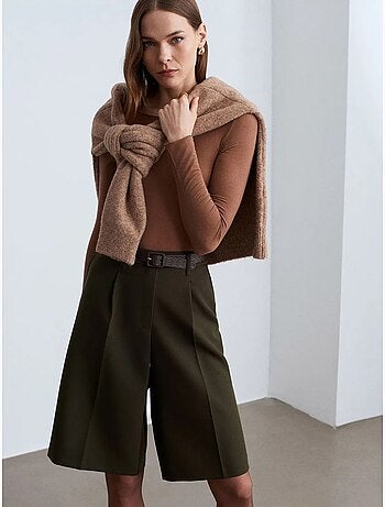 Short À Taille Haute, Ceinture Et Jambe Large