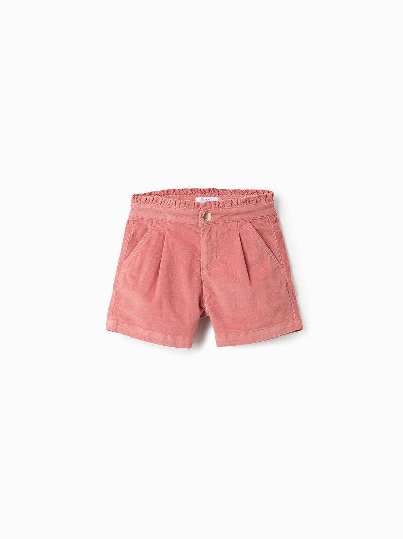 Short à Volants en Velours Côtelé Rose - Kiabi