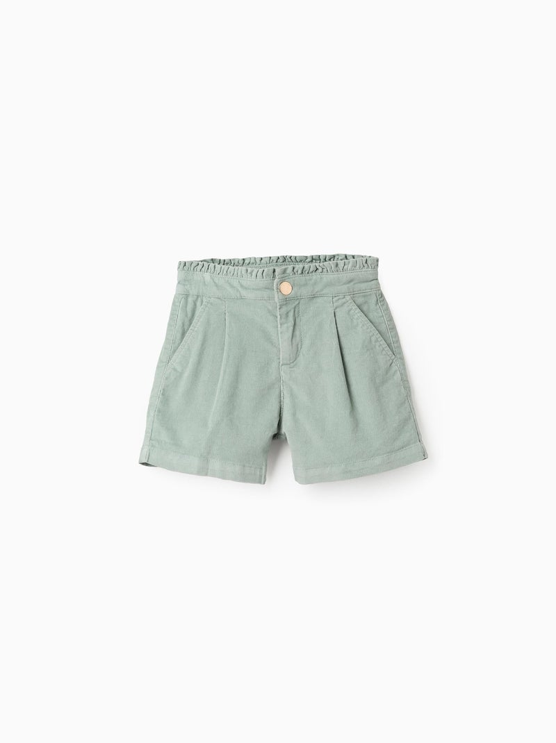 Short à Volants en Velours Côtelé Vert - Kiabi