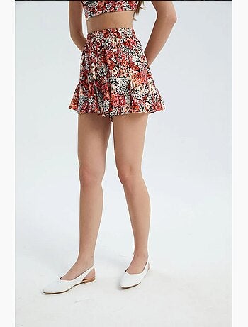 Short à volants taille haute à fleurs et taille élastique hiccup