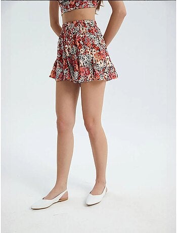 Short à volants taille haute à fleurs et taille élastique