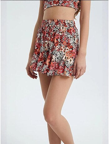 Short à volants taille haute à fleurs et taille élastique