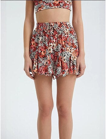 Short à volants taille haute à fleurs et taille élastique