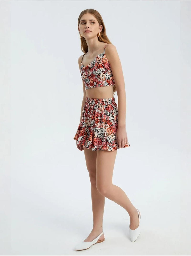Short à volants taille haute à fleurs et taille élastique Multicolore - Kiabi