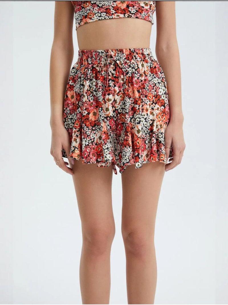 Short à volants taille haute à fleurs et taille élastique Multicolore - Kiabi