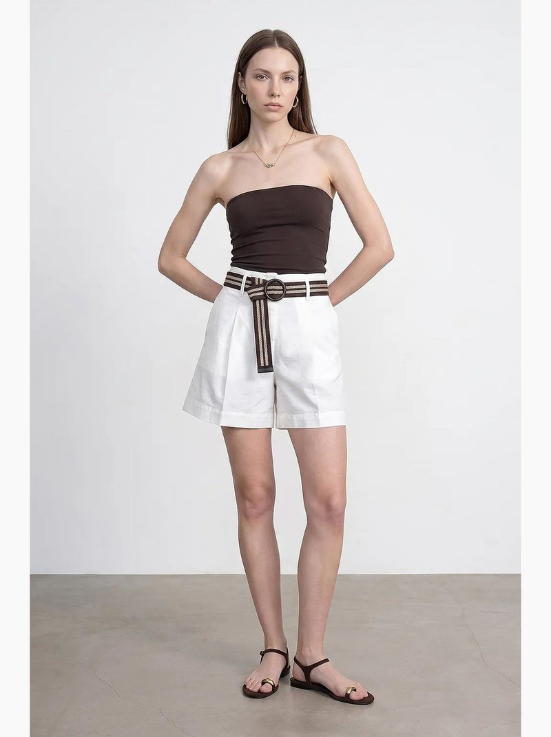 Short ample à taille haute avec ceinture dilvin Blanc cassé - Kiabi