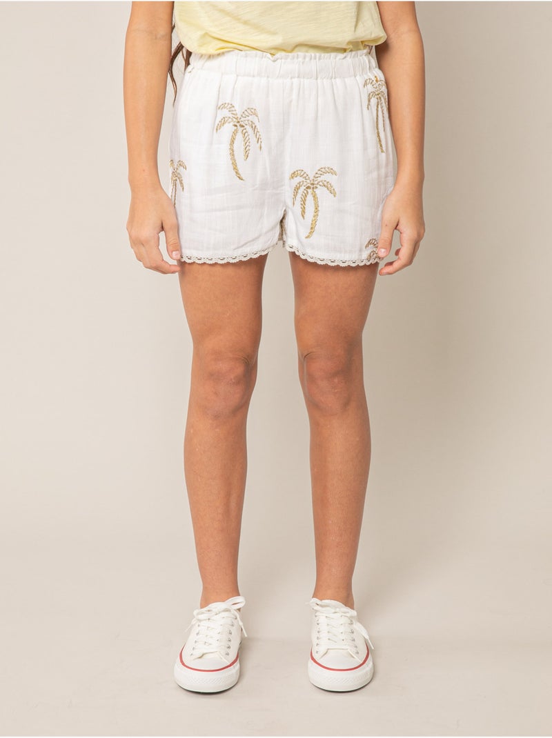 Short ample fille en lin 'Deeluxe' Blanc - Kiabi