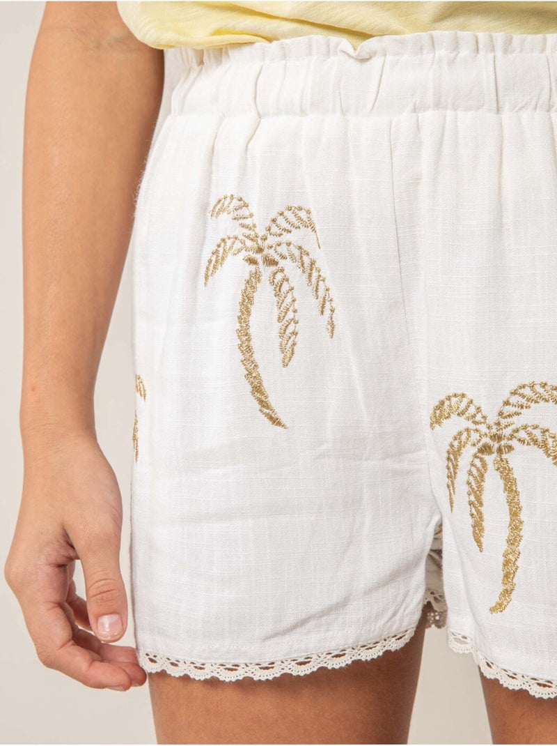 Short ample fille en lin 'Deeluxe' Blanc - Kiabi