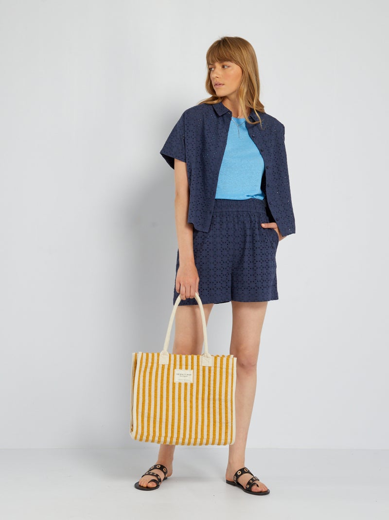 Ensemble Robe Et Veste En Broderie Anglaise - Bleu Marine - Taille 40 (EAST) - Occasion Très Bon état
