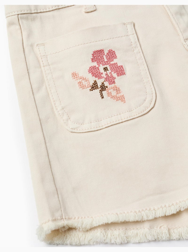 Short avec Broderie en Point de Croix Beige clair - Kiabi