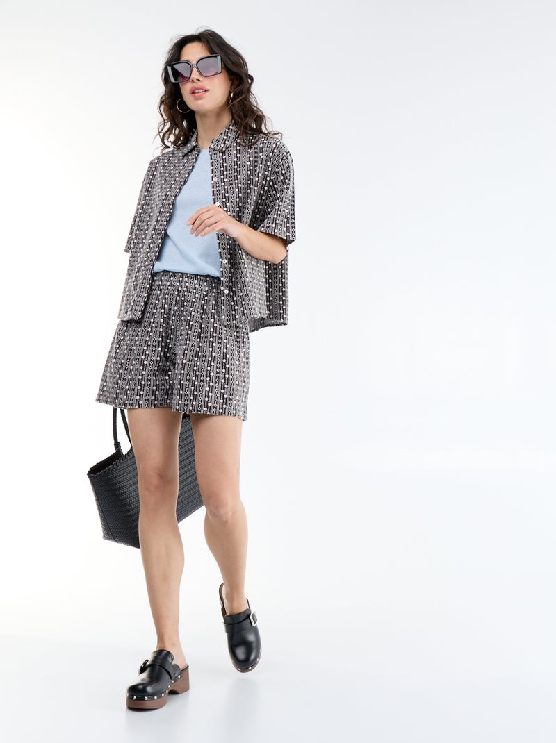Short avec broderies à la taille élastiquée Marron - Kiabi