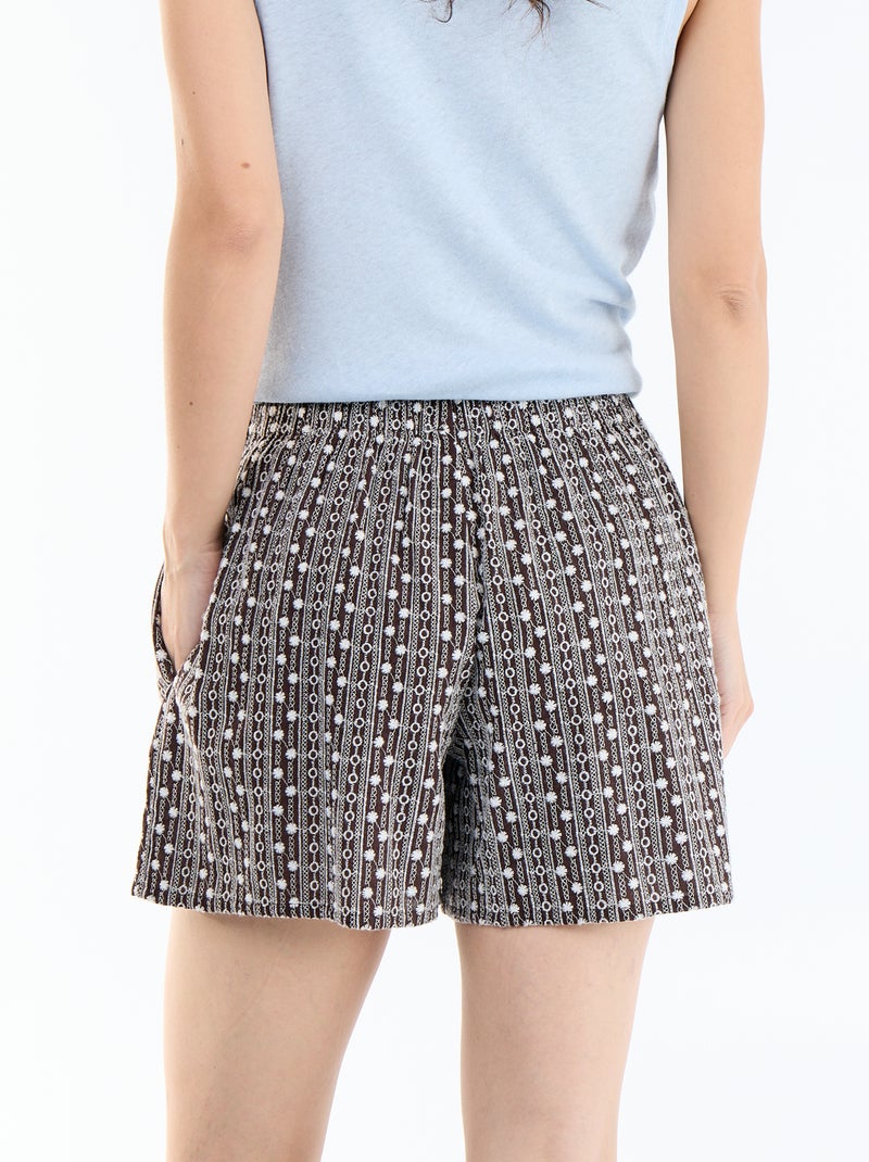 Short avec broderies à la taille élastiquée Marron - Kiabi