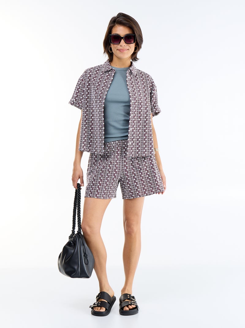 Short avec broderies à la taille élastiquée Rose - Kiabi