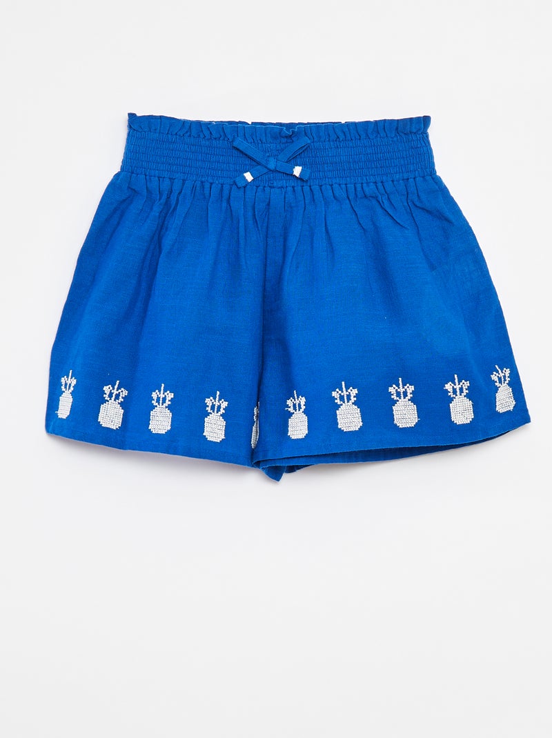 Short avec broderies anglaises Bleu - Kiabi