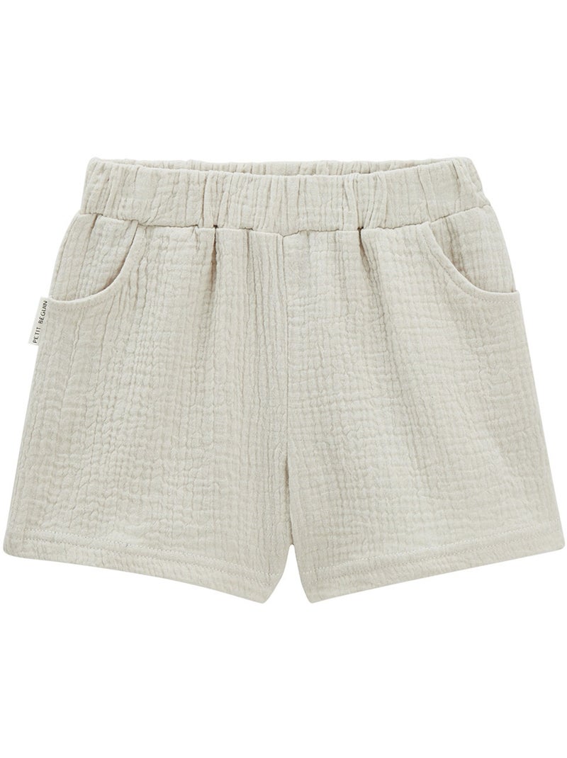 Petit Béguin Short Bébé Gaze Coton Brisbane - Short Été Élastiqué Poches