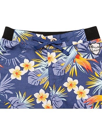 Short Bermuda Garçon Bleu Fleurs Hawaï ARCACHON - 'LA FAUTE A VOLTAIRE'