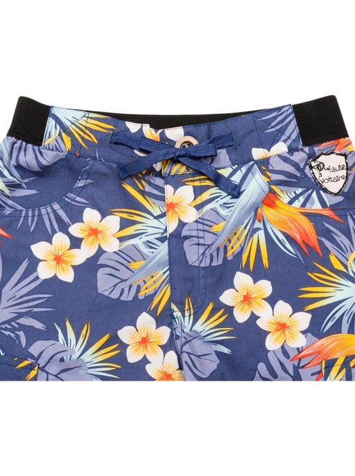 Short Bermuda Garçon  Bleu Fleurs Hawaï  ARCACHON  - 'LA FAUTE A VOLTAIRE' - Kiabi