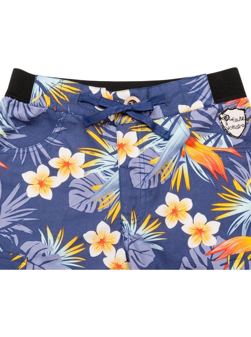 Short Bermuda Garçon  Bleu Fleurs Hawaï  ARCACHON  - 'LA FAUTE A VOLTAIRE' Bleu Jaune Blanc - Kiabi