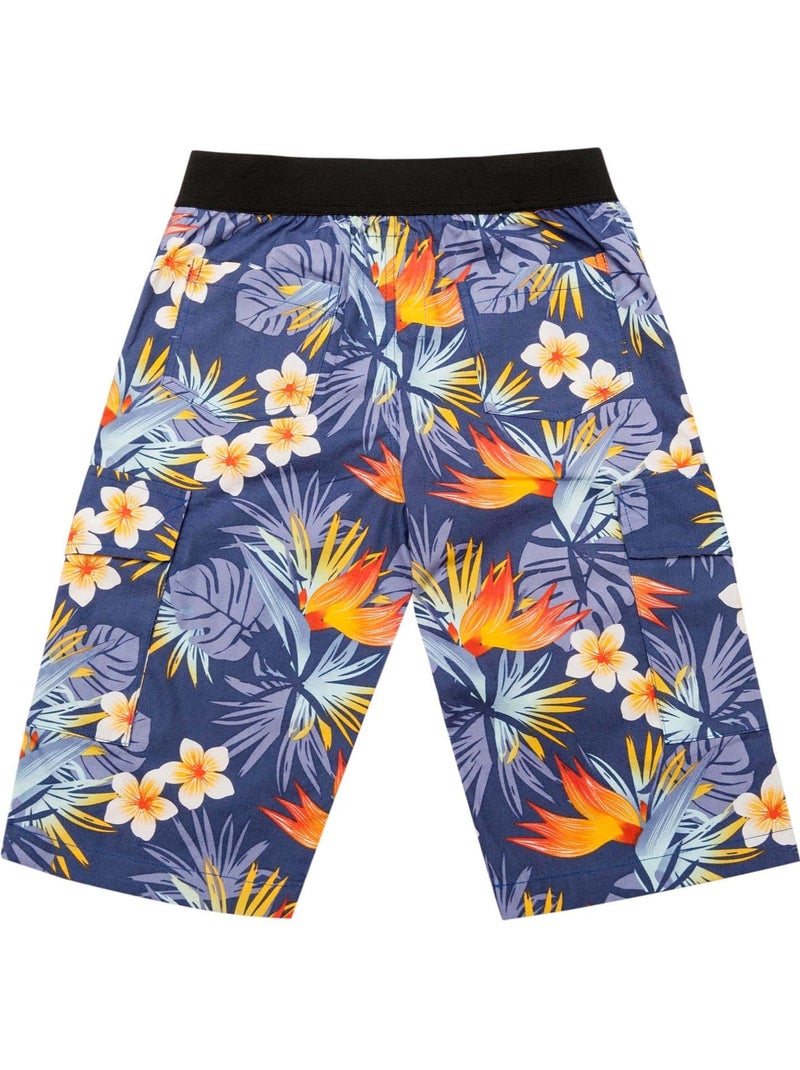 Short Bermuda Garçon  Bleu Fleurs Hawaï  ARCACHON  - 'LA FAUTE A VOLTAIRE' Bleu Jaune Blanc - Kiabi