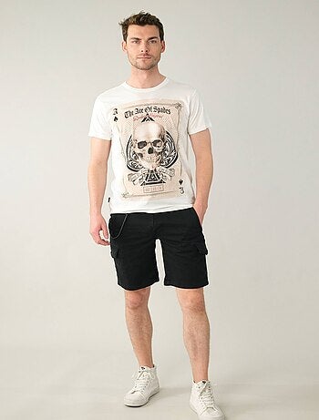 Short bermuda noir "esprit cargo" avec mousqueton et poches multiples 'Deeluxe'
