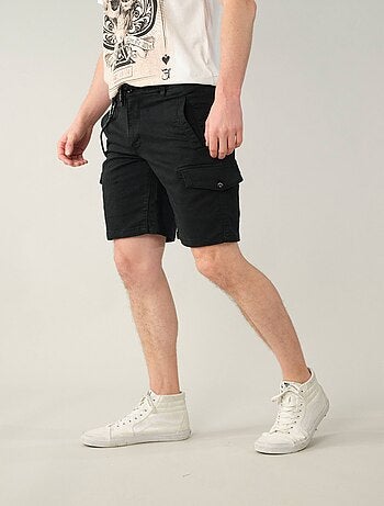 Short bermuda noir "esprit cargo" avec mousqueton et poches multiples 'Deeluxe'